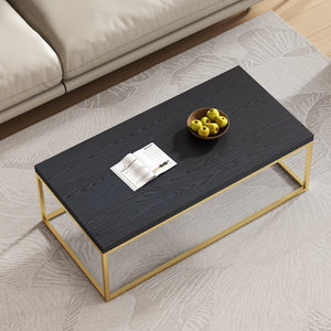 English Elm 47" Faux Stone Slab Coffee Table with Powder-coated Steel Frame for Modern Loft Living Gold+Black W3151P400580