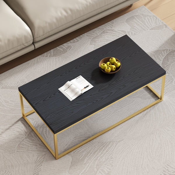 English Elm 47" Faux Stone Slab Coffee Table with Powder-coated Steel Frame for Modern Loft Living Gold+Black W3151P400580