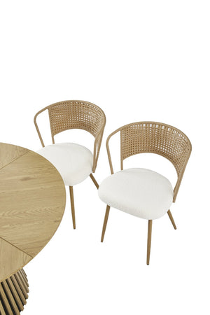 English Elm Solid Wood Extendable Dining Table and Rattan Wicker Chair Set for Farmhouse Kitchen Brown,Natural W3590S00011