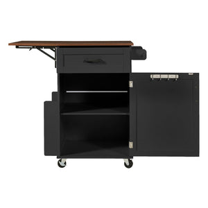 English Elm K&k Farmhouse Rolling Kitchen Cart with Drop Leaf Drawer Open Rack Lockable Wheels Black N707P404539B