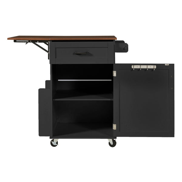 English Elm K&k Farmhouse Rolling Kitchen Cart with Drop Leaf Drawer Open Rack Lockable Wheels Black N707P404539B