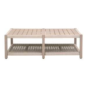Essentials for Living Wrap Outdoor Teak Coffee Table with Rope Woven Shelf for Coastal Patio Lounge Spaces Rectangular 6870.OAT/W-ET