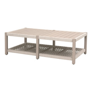 Essentials for Living Wrap Outdoor Teak Coffee Table with Rope Woven Shelf for Coastal Patio Lounge Spaces Rectangular 6870.OAT/W-ET