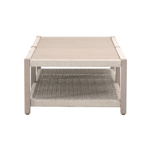 Essentials for Living Wrap Outdoor Teak Coffee Table with Rope Woven Shelf for Coastal Patio Lounge Spaces Rectangular 6870.OAT/W-ET