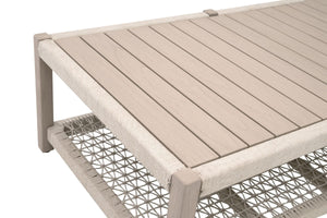 Essentials for Living Wrap Outdoor Teak Coffee Table with Rope Woven Shelf for Coastal Patio Lounge Spaces Rectangular 6870.OAT/W-ET