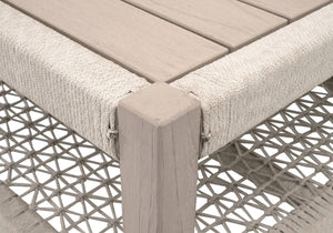 Essentials for Living Wrap Outdoor Teak Coffee Table with Rope Woven Shelf for Coastal Patio Lounge Spaces Rectangular 6870.OAT/W-ET