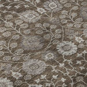 HomeRoots 8' Washable Round Rug in Chocolate, Beige & Gray Floral Design - UV Protected, Stain Resistant & Durable 687002