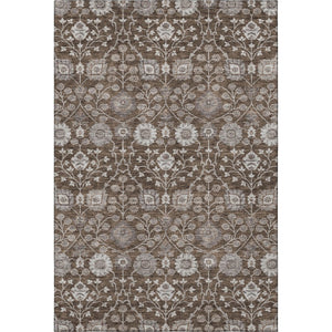 HomeRoots 9' X 12' Floral Area Rug in Chocolate Beige & Gray – Washable, Stain Resistant, UV Protected Design 687004