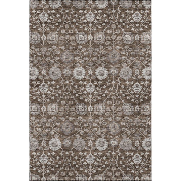 HomeRoots 9' X 12' Floral Area Rug in Chocolate Beige & Gray – Washable, Stain Resistant, UV Protected Design 687004