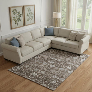 HomeRoots 10' X 14' Chocolate Beige and Gray Floral Area Rug - Washable, UV Protected, Durable & Elegant Design 687005