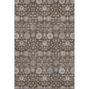HomeRoots 10' X 14' Chocolate Beige and Gray Floral Area Rug - Washable, UV Protected, Durable & Elegant Design 687005