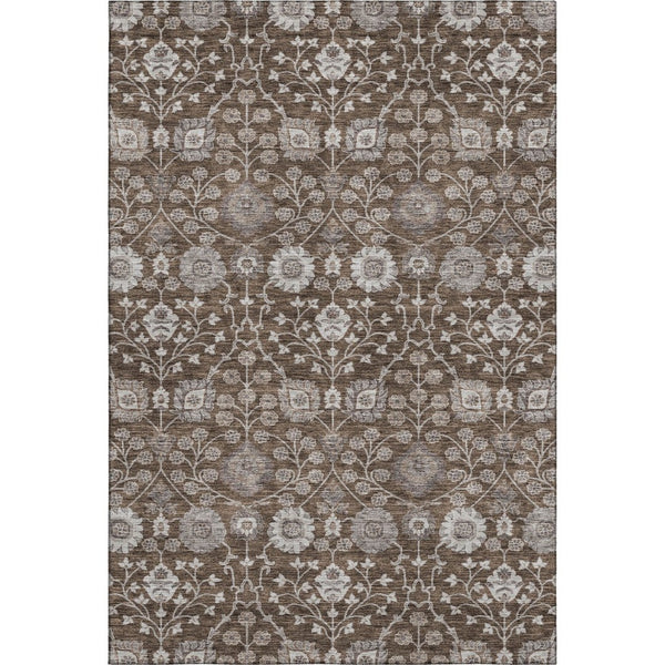 HomeRoots 10' X 14' Chocolate Beige and Gray Floral Area Rug - Washable, UV Protected, Durable & Elegant Design 687005