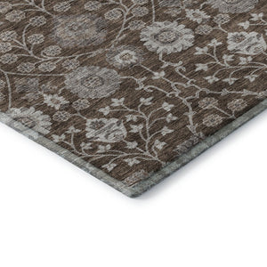 HomeRoots 10' X 14' Chocolate Beige and Gray Floral Area Rug - Washable, UV Protected, Durable & Elegant Design 687005