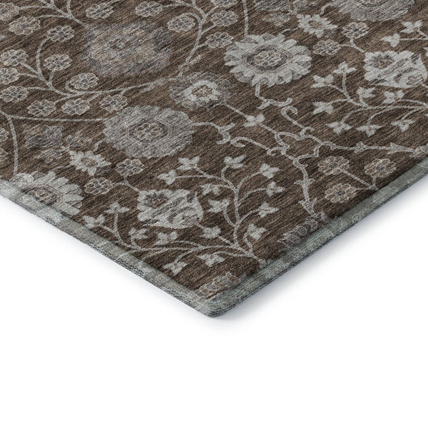 HomeRoots 10' X 14' Chocolate Beige and Gray Floral Area Rug - Washable, UV Protected, Durable & Elegant Design 687005