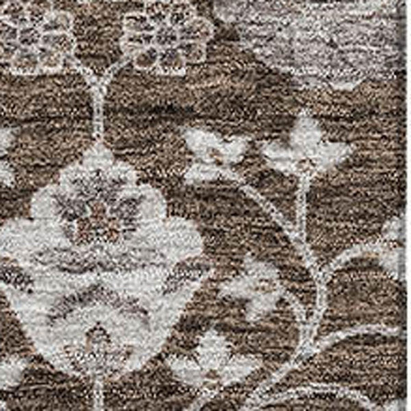 HomeRoots 10' X 14' Chocolate Beige and Gray Floral Area Rug - Washable, UV Protected, Durable & Elegant Design 687005