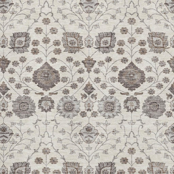 HomeRoots 5' X 8' Elegant Floral Area Rug in Ivory, Brown, and Gray - Washable, UV Protected & Durable Design 687007