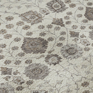 HomeRoots 8' Elegant Floral Round Rug in Ivory, Brown & Gray - Washable, UV-Protected & Durable Design 687008