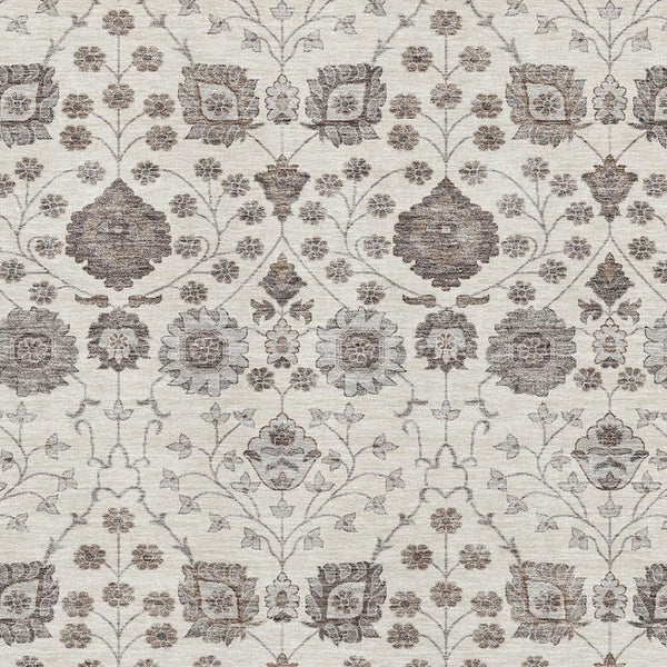 HomeRoots 8' X 10' Elegant Ivory Brown & Gray Floral Washable Area Rug with UV Protection for Durable Style 687009