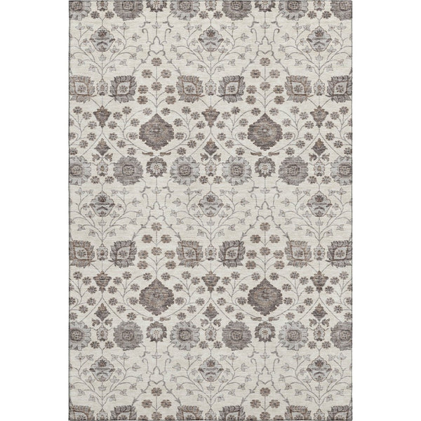 HomeRoots 9' X 12' Elegant Ivory Brown & Gray Floral Area Rug - Washable, UV-Protected, Kid & Pet Friendly! 687010