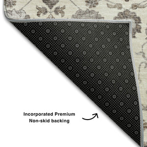 HomeRoots 9' X 12' Elegant Ivory Brown & Gray Floral Area Rug - Washable, UV-Protected, Kid & Pet Friendly! 687010