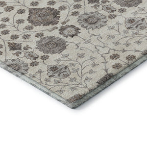 HomeRoots 9' X 12' Elegant Ivory Brown & Gray Floral Area Rug - Washable, UV-Protected, Kid & Pet Friendly! 687010