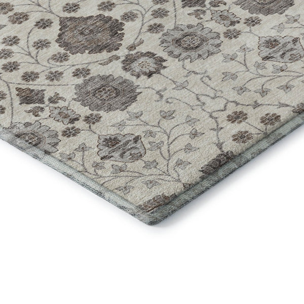 HomeRoots 9' X 12' Elegant Ivory Brown & Gray Floral Area Rug - Washable, UV-Protected, Kid & Pet Friendly! 687010