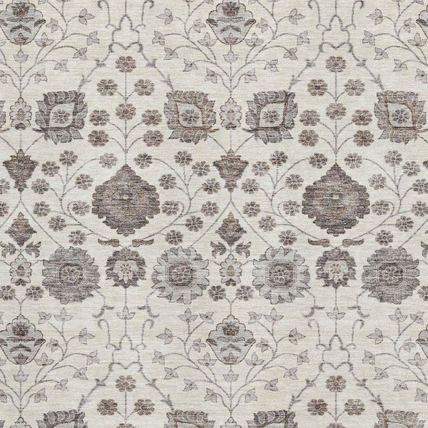 HomeRoots 9' X 12' Elegant Ivory Brown & Gray Floral Area Rug - Washable, UV-Protected, Kid & Pet Friendly! 687010