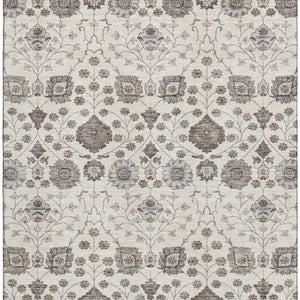 HomeRoots 9' X 12' Elegant Ivory Brown & Gray Floral Area Rug - Washable, UV-Protected, Kid & Pet Friendly! 687010
