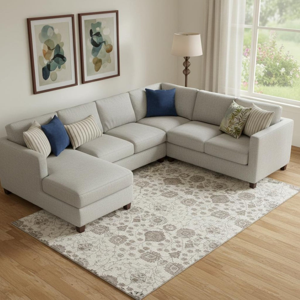 HomeRoots 10' X 14' Floral Area Rug – Ivory, Brown & Gray Design with Stain Resistance & UV Protection Features 687011