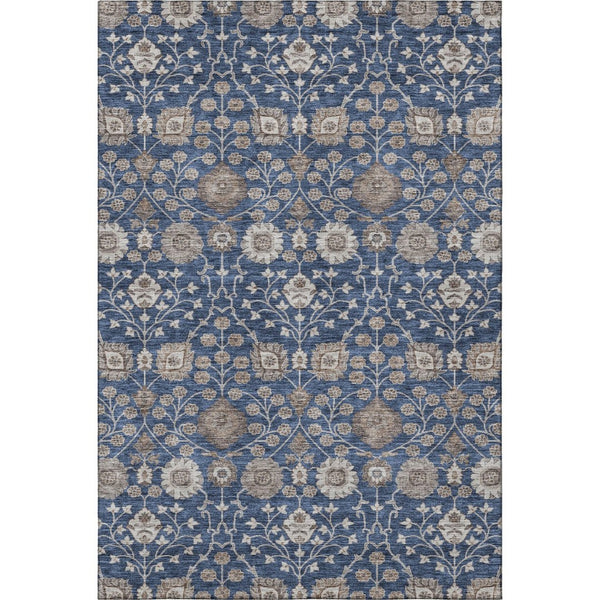 HomeRoots 5' X 8' Navy Blue Floral Area Rug - Stain-Resistant, UV Protected, Stylish & Durable for Family Homes 687013
