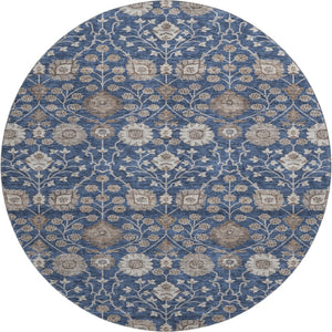 HomeRoots 8' Navy Blue Floral Round Rug - Washable, UV Protected, Durable for Living Rooms, Nurseries & Patios 687014