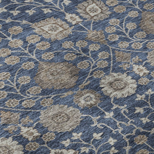 HomeRoots 8' Navy Blue Floral Round Rug - Washable, UV Protected, Durable for Living Rooms, Nurseries & Patios 687014