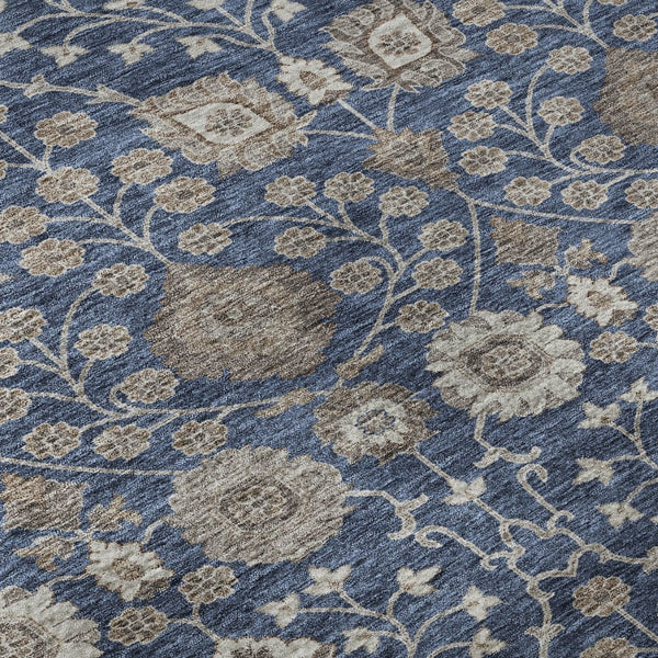 HomeRoots 8' Navy Blue Floral Round Rug - Washable, UV Protected, Durable for Living Rooms, Nurseries & Patios 687014