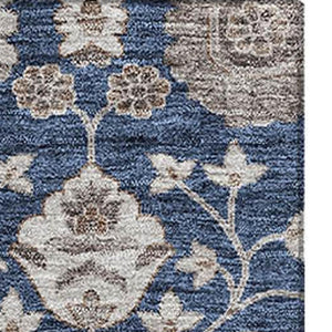 HomeRoots 8' X 10' Elegant Navy Blue Brown Beige Floral Area Rug - Washable, UV Protected, Stain Resistant! 687015