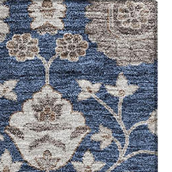 HomeRoots 8' X 10' Elegant Navy Blue Brown Beige Floral Area Rug - Washable, UV Protected, Stain Resistant! 687015