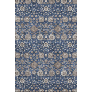 HomeRoots 9' X 12' Navy Blue Floral Area Rug - Washable, UV Protected, Durable, Stylish for High-Traffic Areas 687016