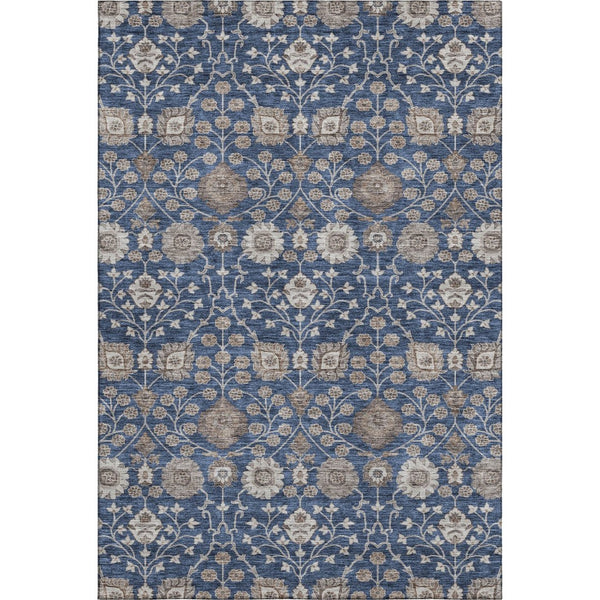 HomeRoots 9' X 12' Navy Blue Floral Area Rug - Washable, UV Protected, Durable, Stylish for High-Traffic Areas 687016