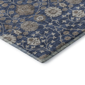 HomeRoots 9' X 12' Navy Blue Floral Area Rug - Washable, UV Protected, Durable, Stylish for High-Traffic Areas 687016