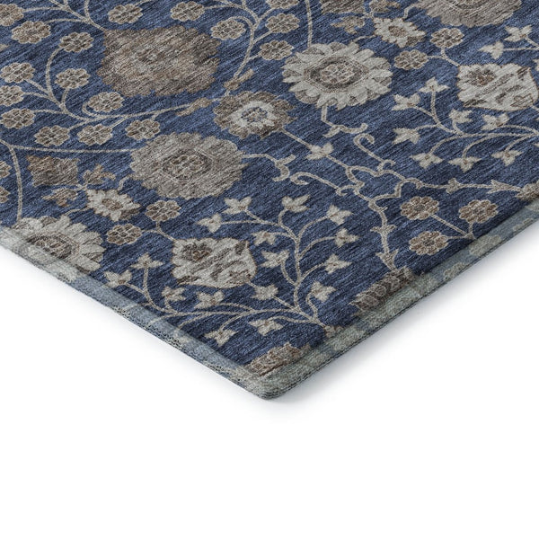 HomeRoots 9' X 12' Navy Blue Floral Area Rug - Washable, UV Protected, Durable, Stylish for High-Traffic Areas 687016