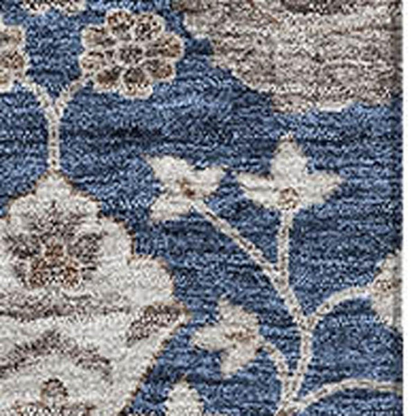 HomeRoots 9' X 12' Navy Blue Floral Area Rug - Washable, UV Protected, Durable, Stylish for High-Traffic Areas 687016