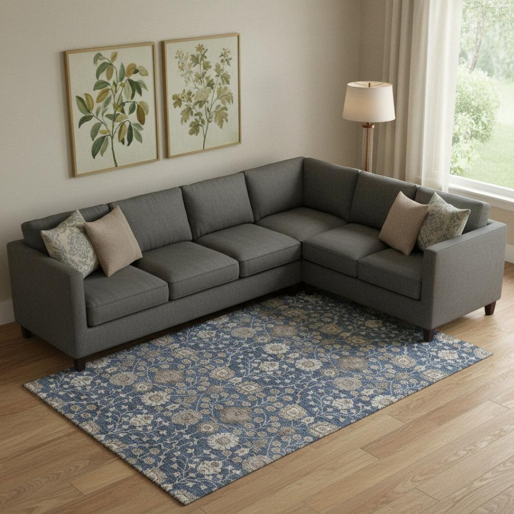 HomeRoots 10' Floral Area Rug in Navy Blue, Brown & Beige - Washable, UV Resistant, Perfect for High-Traffic Spaces 687017
