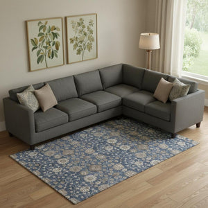 HomeRoots 10' Floral Area Rug in Navy Blue, Brown & Beige - Washable, UV Resistant, Perfect for High-Traffic Spaces 687017
