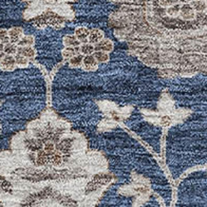 HomeRoots 10' Floral Area Rug in Navy Blue, Brown & Beige - Washable, UV Resistant, Perfect for High-Traffic Spaces 687017