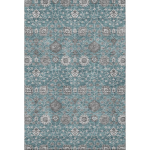 HomeRoots 8' X 10' Teal Gray Silver Floral Area Rug - Washable, Stain-Resistant, UV-Protected for Homes 687021
