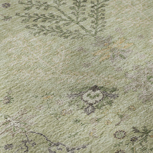 HomeRoots 8' Washable Round Rug in Artichoke Green, Gold & Beige - UV Protected Floral Elegance for Homes 687026