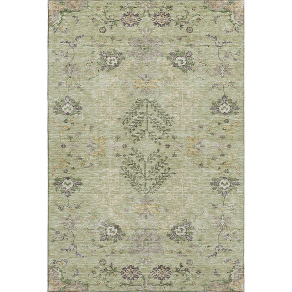 HomeRoots 8' X 10' Elegant Artichoke Green Floral Area Rug - Washable, UV Protection, Stain Resistant & Stylish! 687027