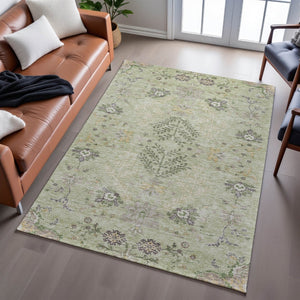 HomeRoots 8' X 10' Elegant Artichoke Green Floral Area Rug - Washable, UV Protection, Stain Resistant & Stylish! 687027