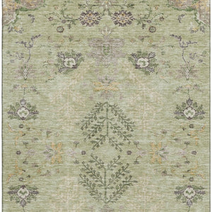 HomeRoots 8' X 10' Elegant Artichoke Green Floral Area Rug - Washable, UV Protection, Stain Resistant & Stylish! 687027