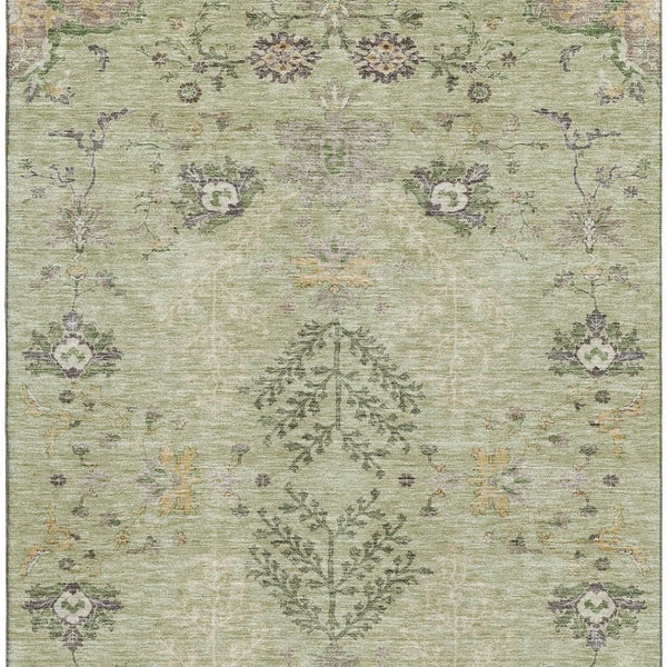 HomeRoots 8' X 10' Elegant Artichoke Green Floral Area Rug - Washable, UV Protection, Stain Resistant & Stylish! 687027