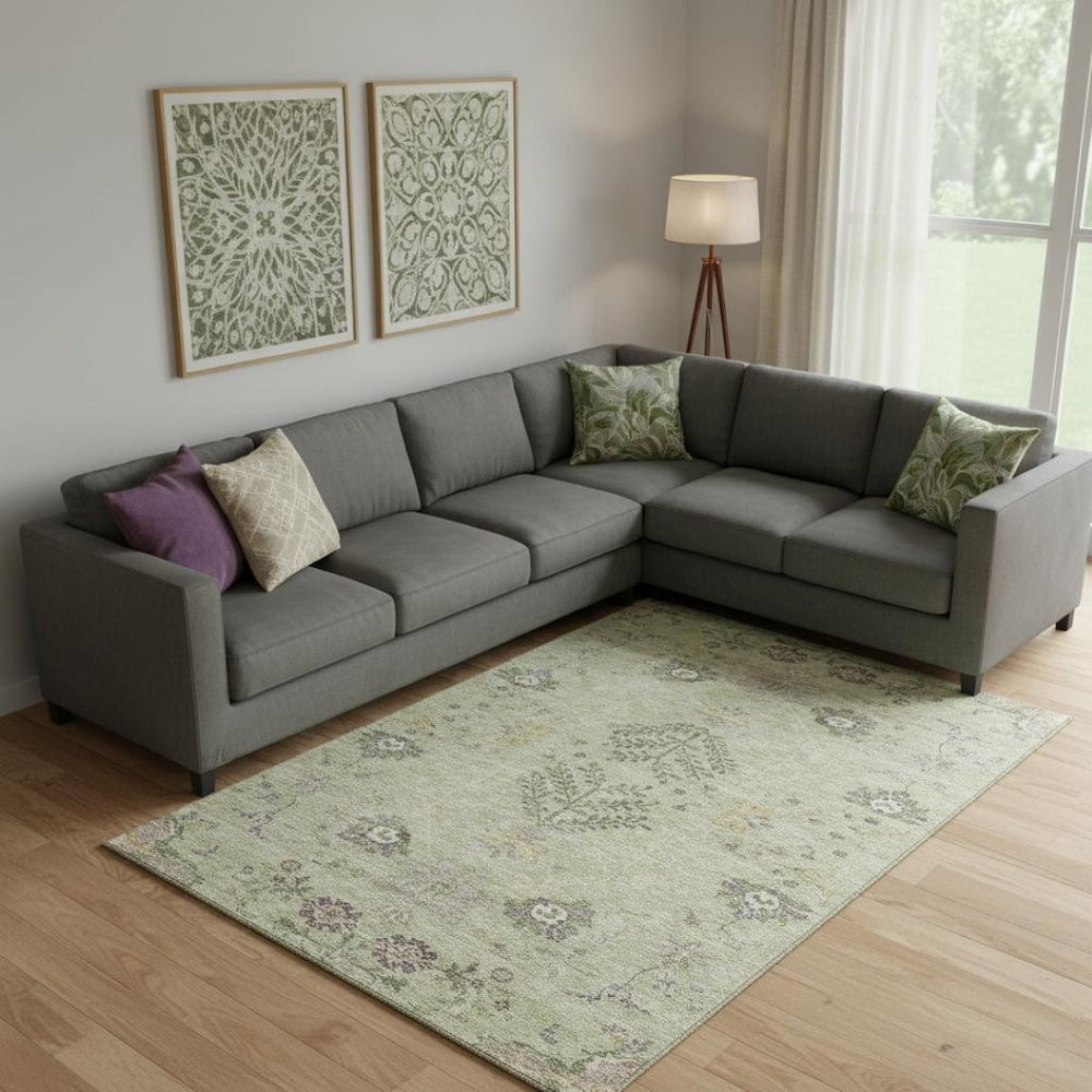 HomeRoots 9' X 12' Artichoke Green Floral Area Rug - Washable, UV Protected & Perfect for Living Spaces! 687028